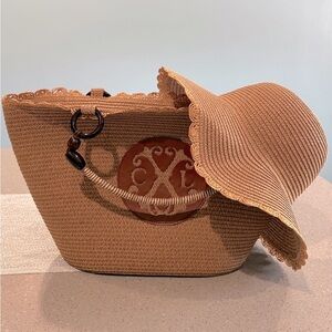 Christian Lacroix Set Tan Woven Tote Bag with Matching Hat